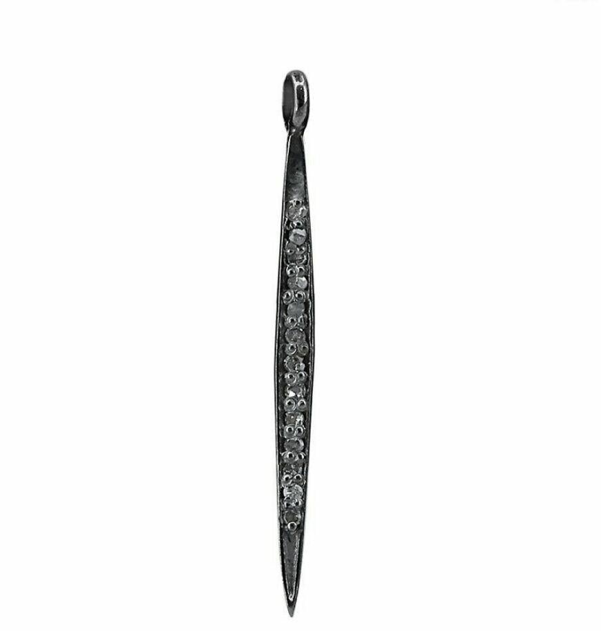 Uncut Real Pave Diamond Spike Bar Dangle Hook Earrings Solid 925 Sterling Silver For Sale