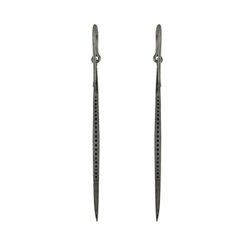 Uncut Real Pave Diamond Spike Bar Dangle Hook Earrings Solid 925 Sterling Silver For Sale