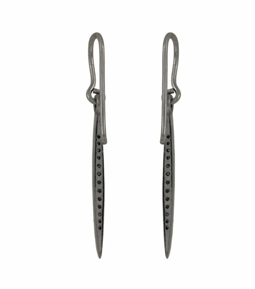 Real Pave Diamond Spike Bar Dangle Hook Earrings Solid 925 Sterling Silver For Sale 1