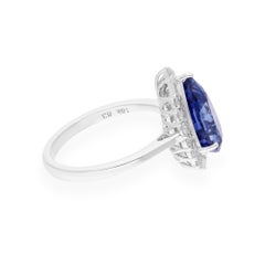 Real Pear Blue Sapphire Gemstone Ring SI/H Diamond 14 Karat White Gold Jewelry