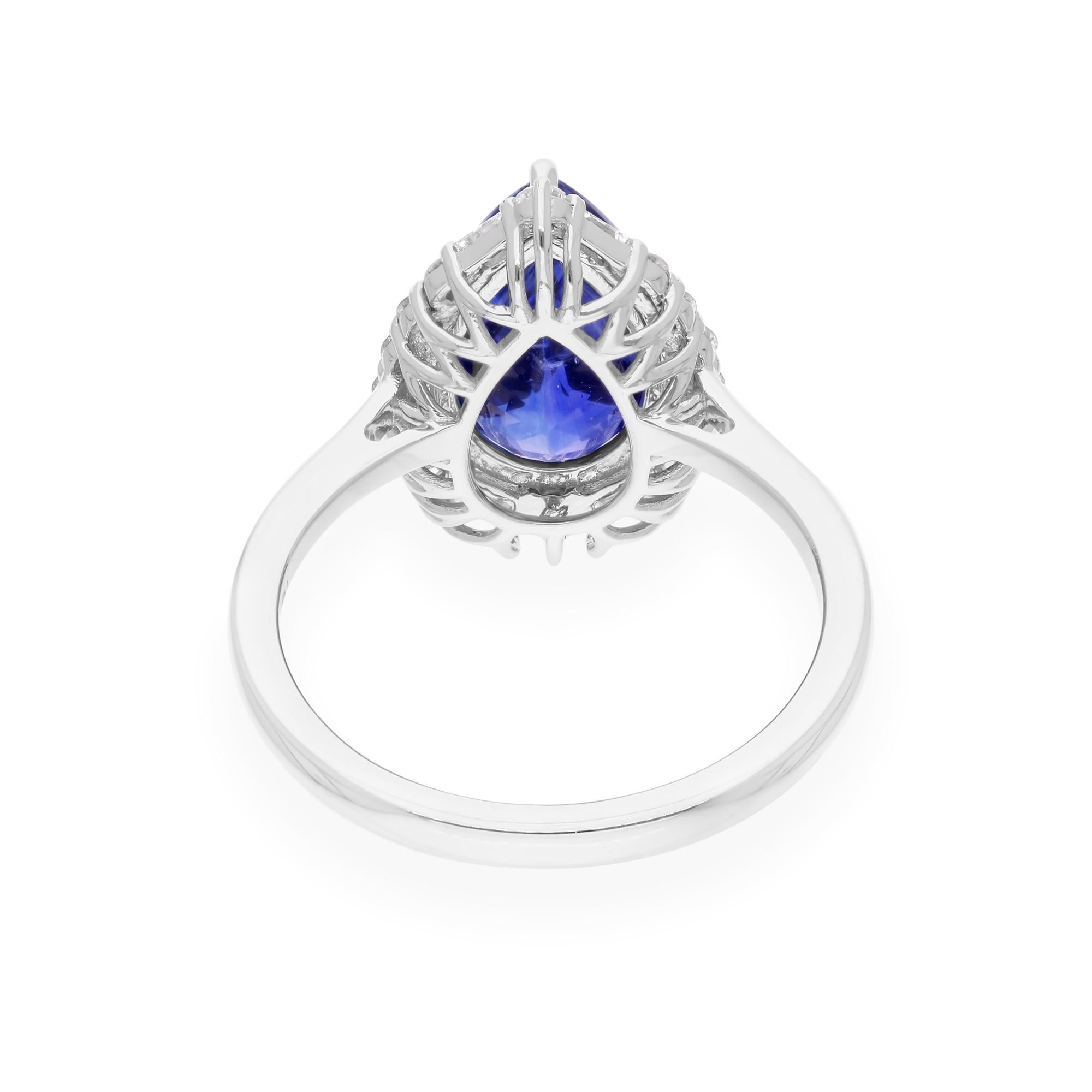 Bague en or blanc 14 carats avec saphir bleu poire et diamant SI/H Neuf - En vente à Diera, Dubai