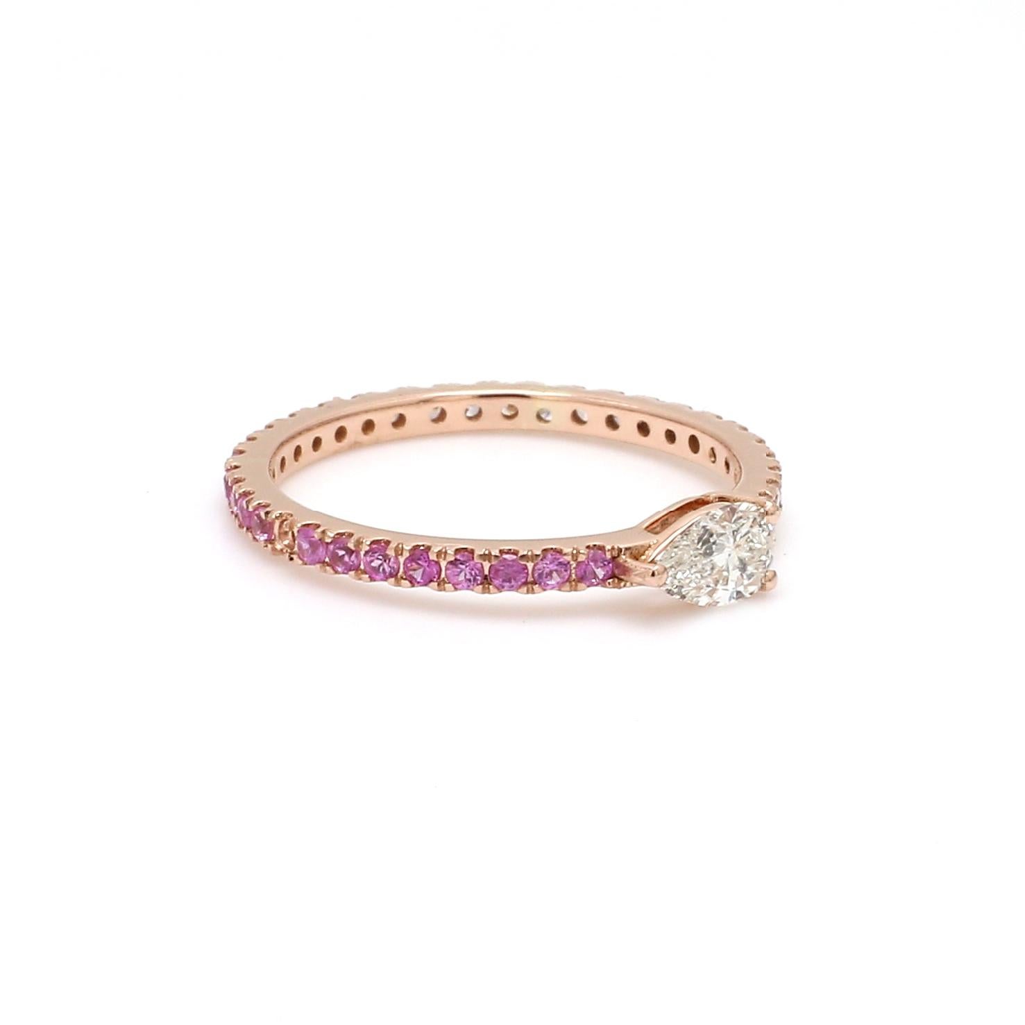 Realer birnenförmiger Diamant-Ring Rubin-Edelstein 14 Karat Roségold Handgefertigter Schmuck (Moderne) im Angebot