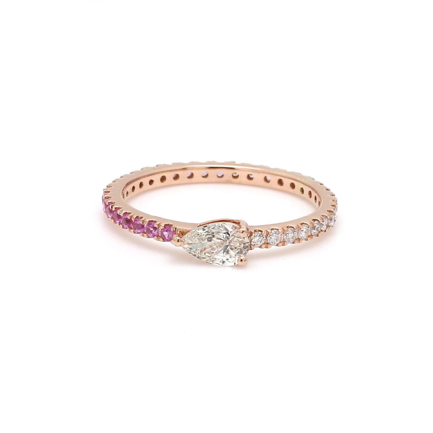 Realer birnenförmiger Diamant-Ring Rubin-Edelstein 14 Karat Roségold Handgefertigter Schmuck Damen im Angebot