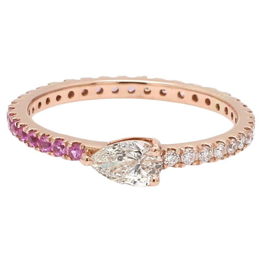 Realer birnenförmiger Diamant-Ring Rubin-Edelstein 14 Karat Roségold Handgefertigter Schmuck im Angebot