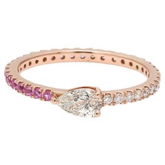 Real Pear Diamond Band Ring Ruby Gemstone 14 Karat Rose Gold Handmade Jewelry