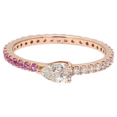 Bague en or rose 14 carats faite à la main avec un véritable diamant poire et une pierre précieuse en rubis