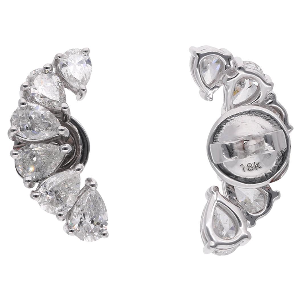 Ohrstecker im echten Birnen-Diamant-Mond-Design aus 18 Karat Weißgold, handgefertigt im Angebot