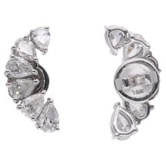 Real Pear Diamond Moon Design Stud Earrings 18 Karat White Gold Handmade Jewelry
