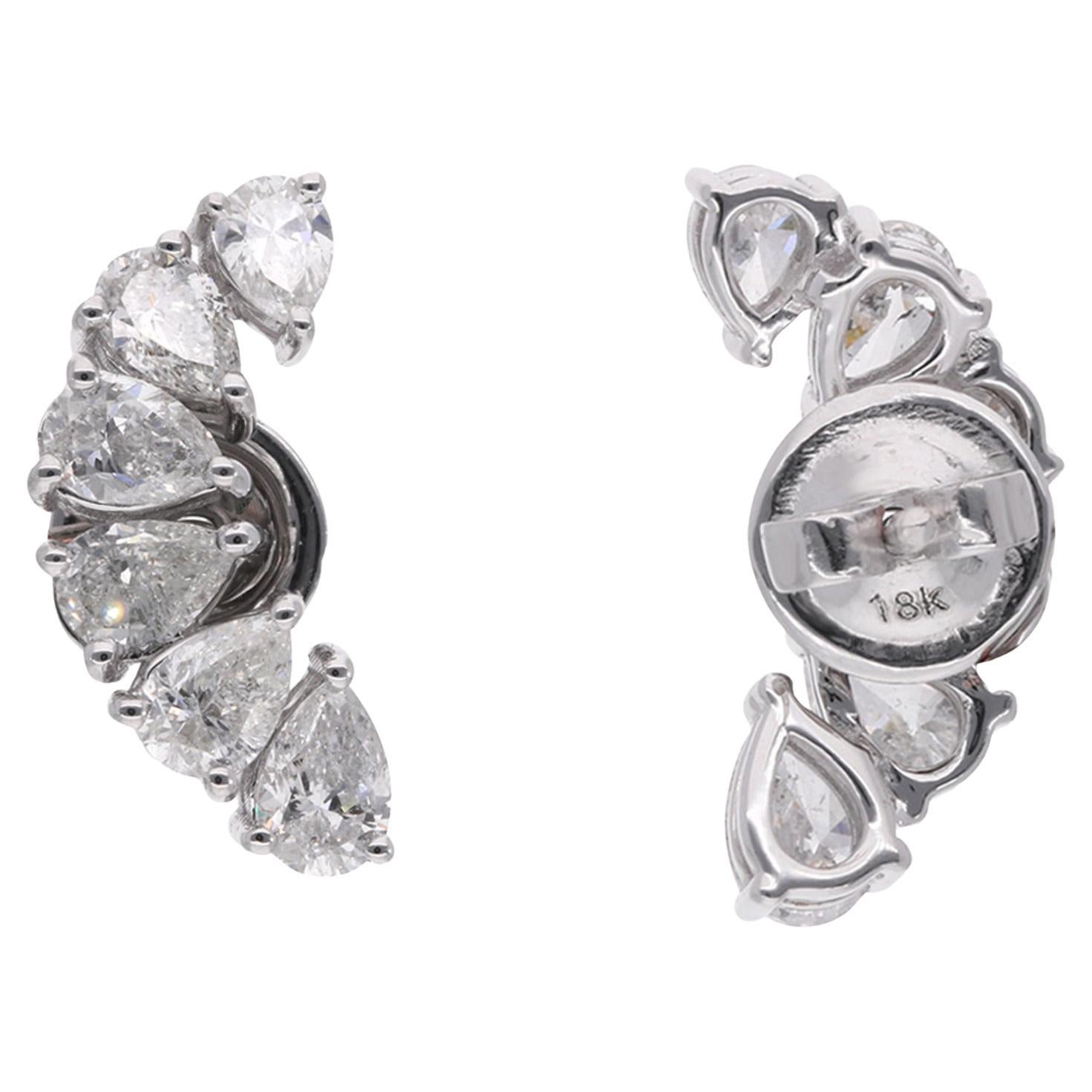 Pendientes de oro blanco de 18 quilates con diseño de luna en forma de pera real Joyería hecha a mano en venta
