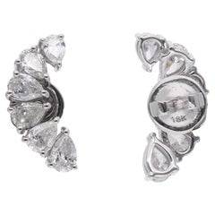 Boucles d'oreilles en or blanc 18 carats avec diamant en poire véritable et motif lunaire