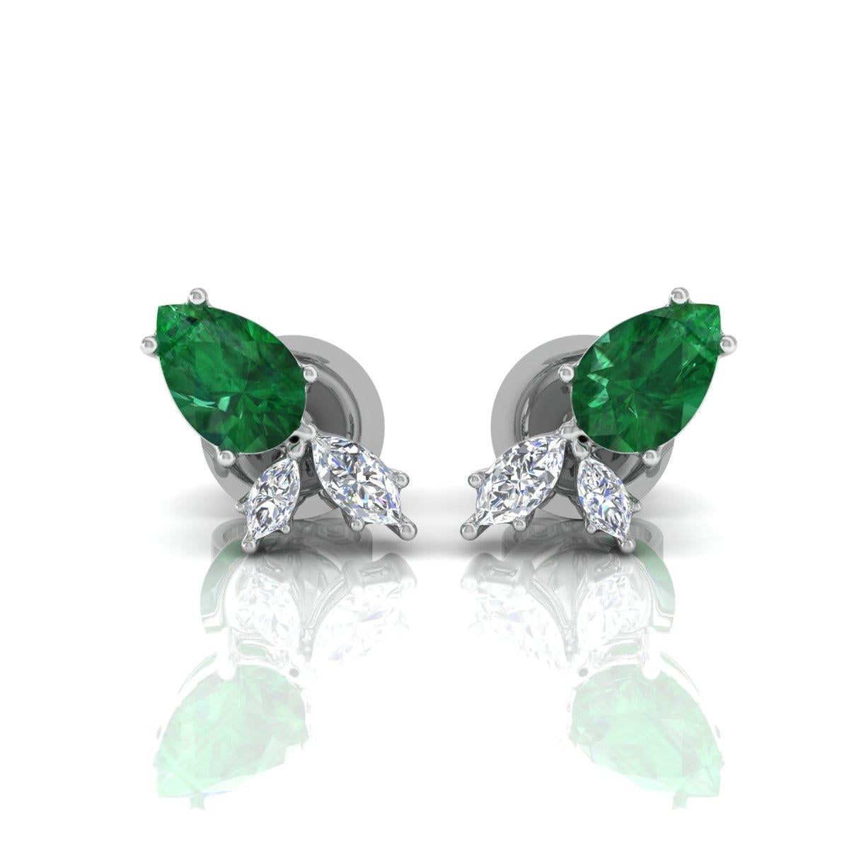 Echte Birne Smaragd Edelstein Ohrstecker Marquise Diamant 18k Weißgold Schmuck im Zustand „Neu“ im Angebot in Diera, Dubai