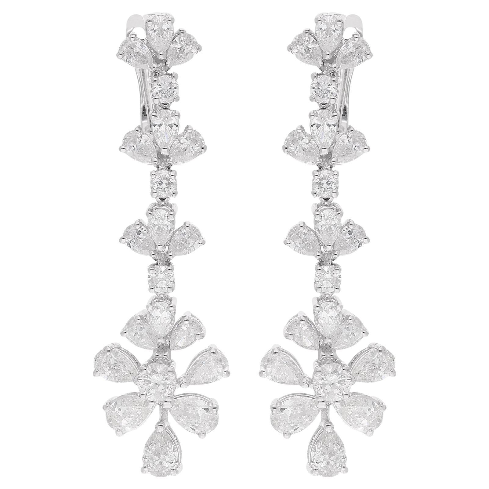 Real Pear
Round Diamond Dangle Earrings 14 Karat White Gold Handmade Jewelry