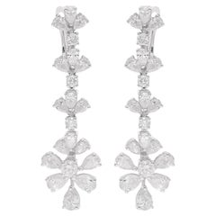 Real Pear & Round Diamond Dangle Earrings 14 Karat White Gold Handmade Jewelry