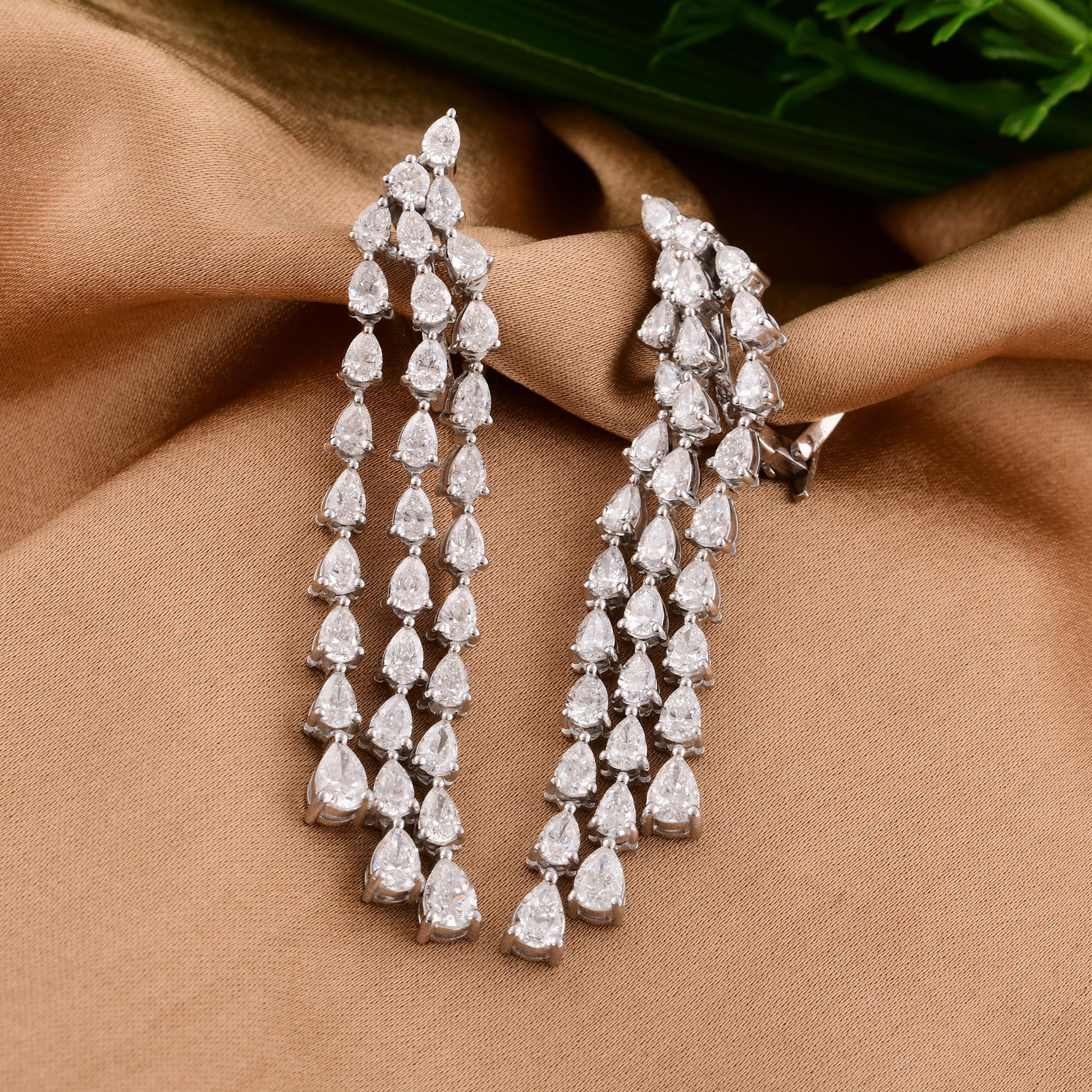 Modern Pear & Round Diamond Dangle Earrings 14 Karat Solid White Gold Handmade Jewelry For Sale