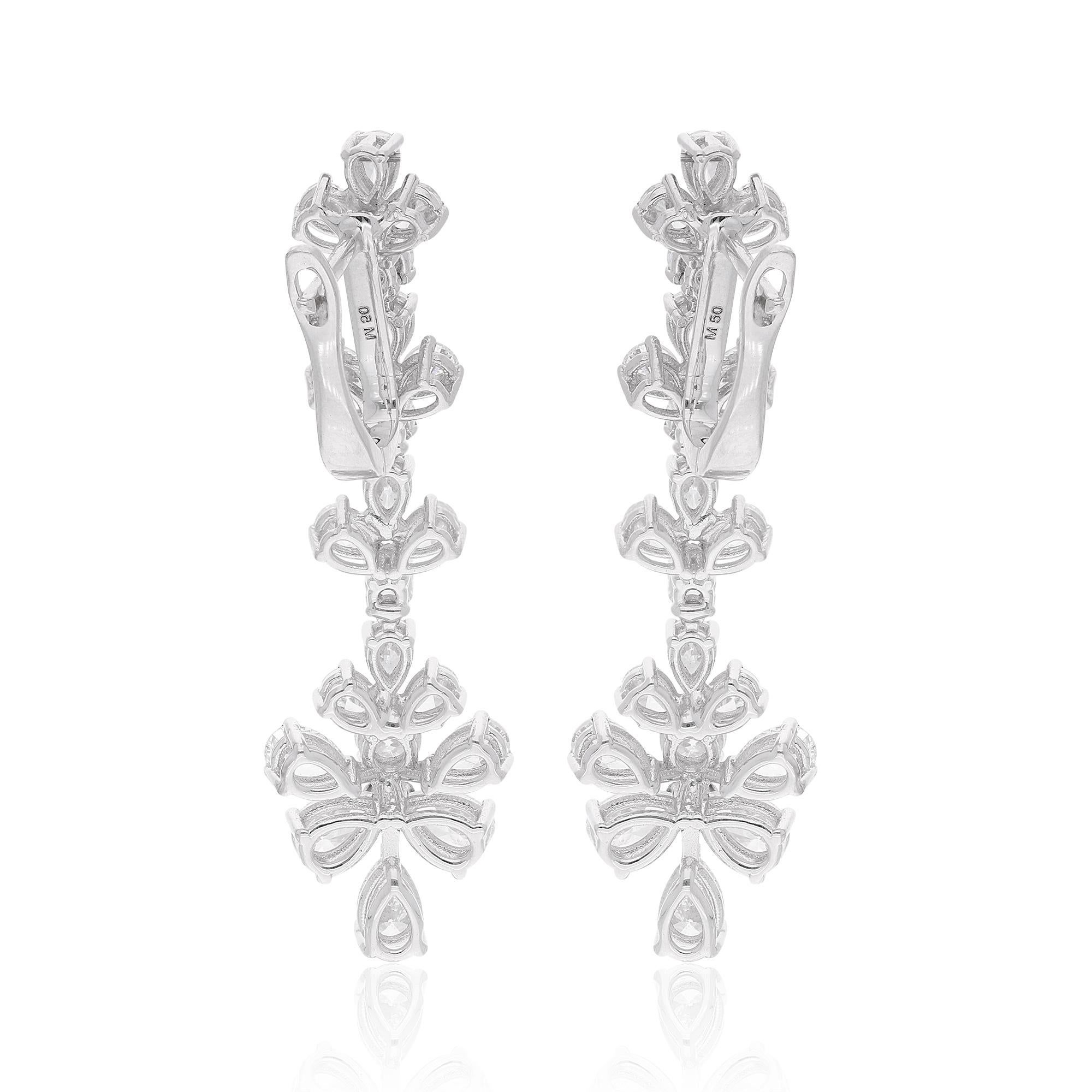 Boucles d'oreilles poire et diamant rond en or blanc 18 carats Bijoux artisanaux Pour femmes en vente