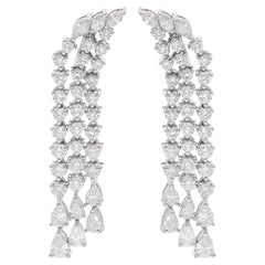 Boucles d'oreilles pendantes en or blanc 14 carats avec diamants ronds et marquises en poire véritable