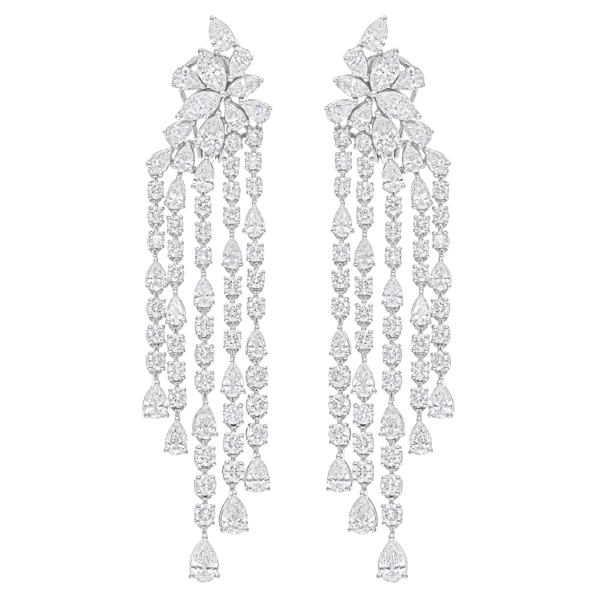 Real Pear Round 
Marquise Diamond Dangle Earrings 14 Karat White Gold Jewelry For Sale