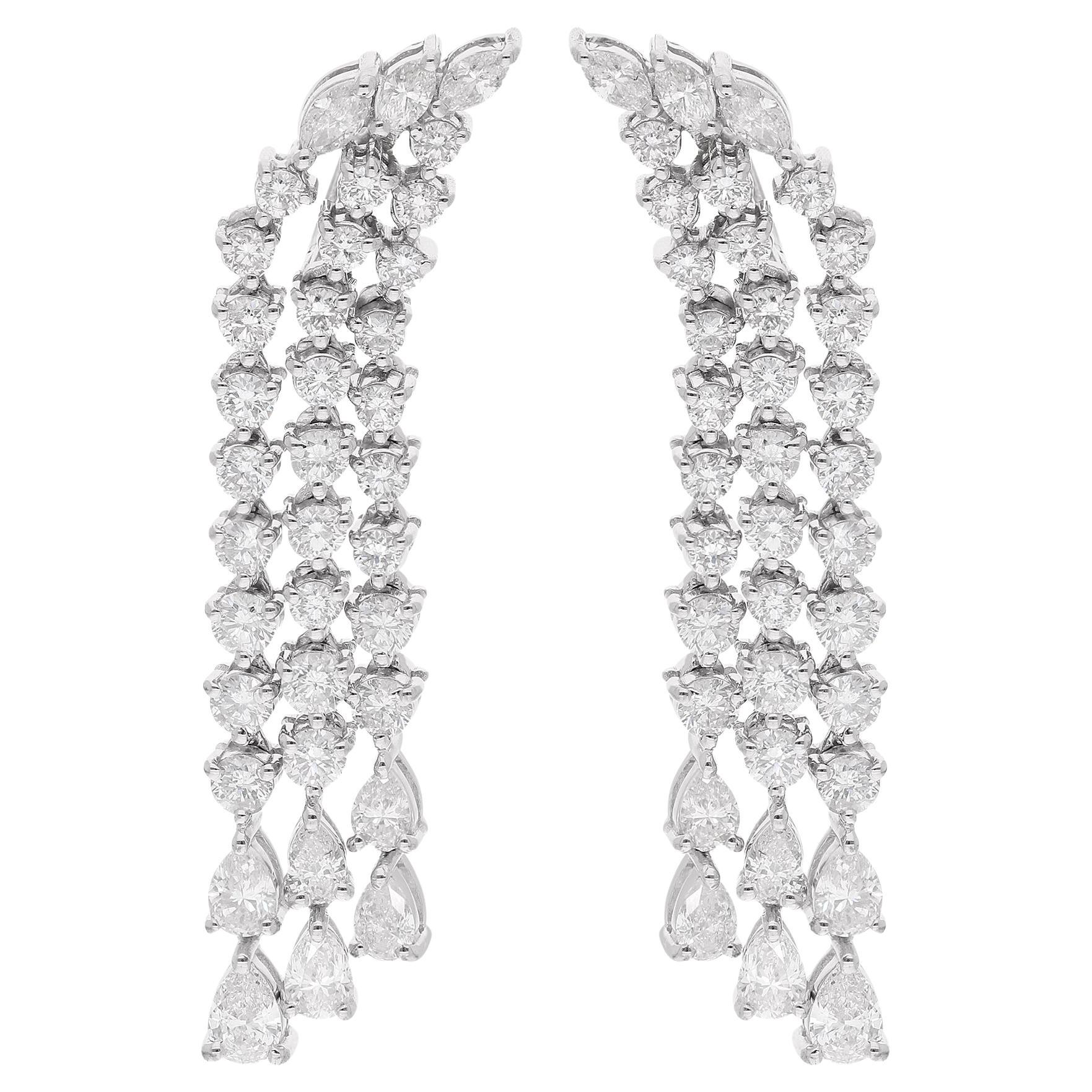 Boucles d'oreilles pendantes en or blanc 18 carats avec diamants ronds et marquises en poire véritable