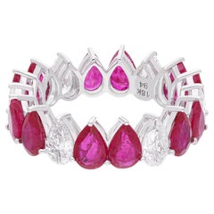 Bague d'alliance en or blanc 18 carats avec rubis poire de pureté SI et diamants de couleur hi-colore