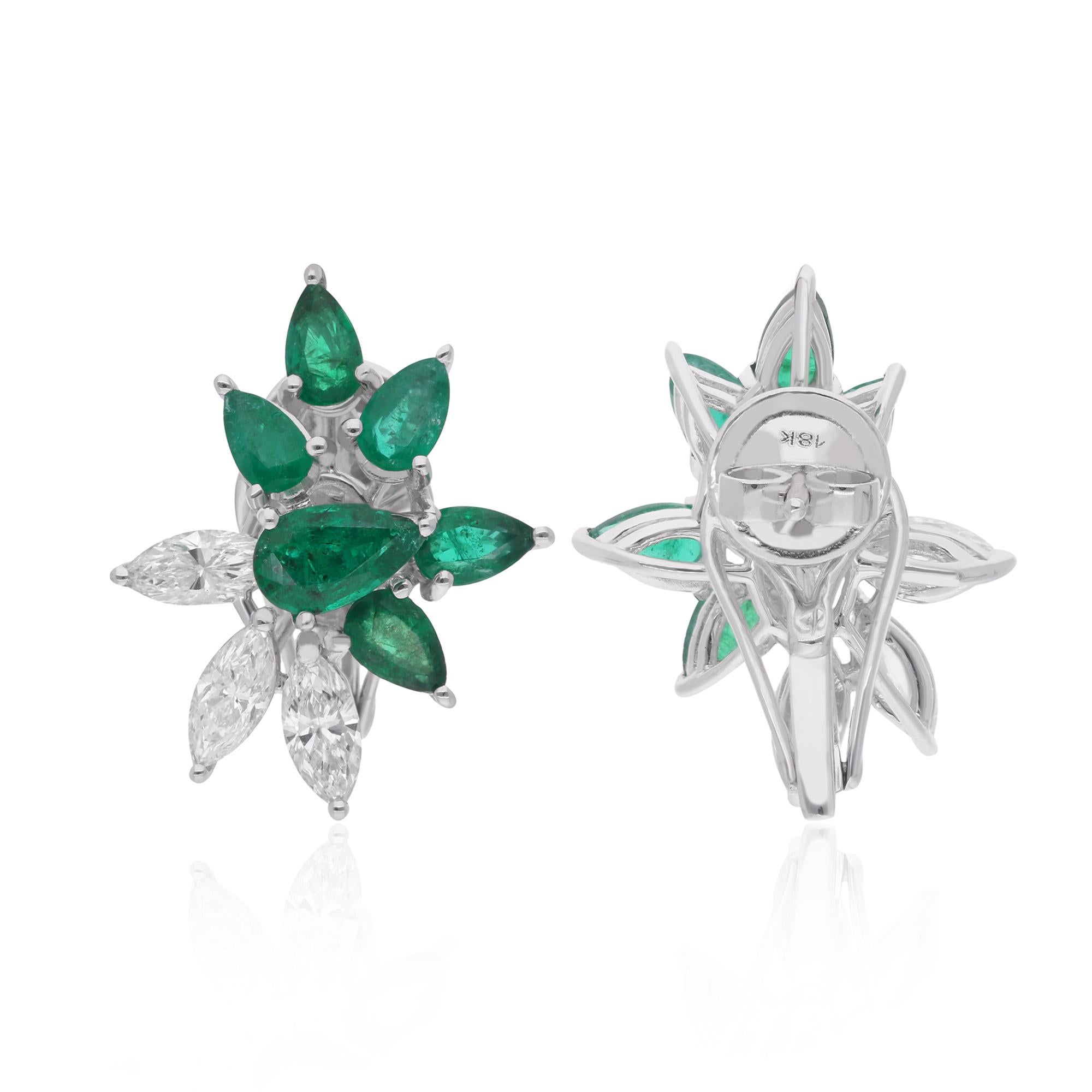 Step into the world of refined elegance with these Real Pear Zambian Emerald Gemstone Earrings, adorned with Marquise Diamonds and set in 14 Karat White Gold. Exuding sophistication and grace, these earrings are a testament to timeless beauty and