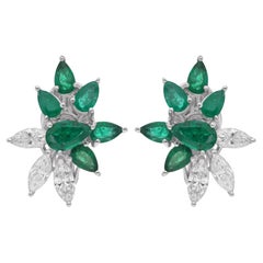 Real Pear Zambian Emerald Gemstone Earrings Marquise Diamond 14 Karat White Gold