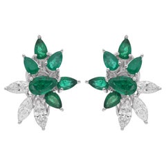 Real Pear Zambian Emerald Gemstone Earrings Marquise Diamond 18 Karat White Gold