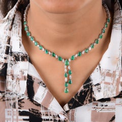 Real Pear Zambian Emerald Gemstone Necklace Diamond 14 Karat White Gold Jewelry