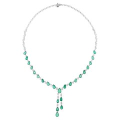Real Pear Zambian Emerald Gemstone Necklace Diamond 14 Karat White Gold Jewelry