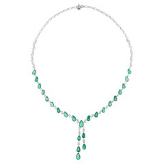 Real Pear Zambian Emerald Gemstone Necklace Diamond 18 Karat White Gold Jewelry