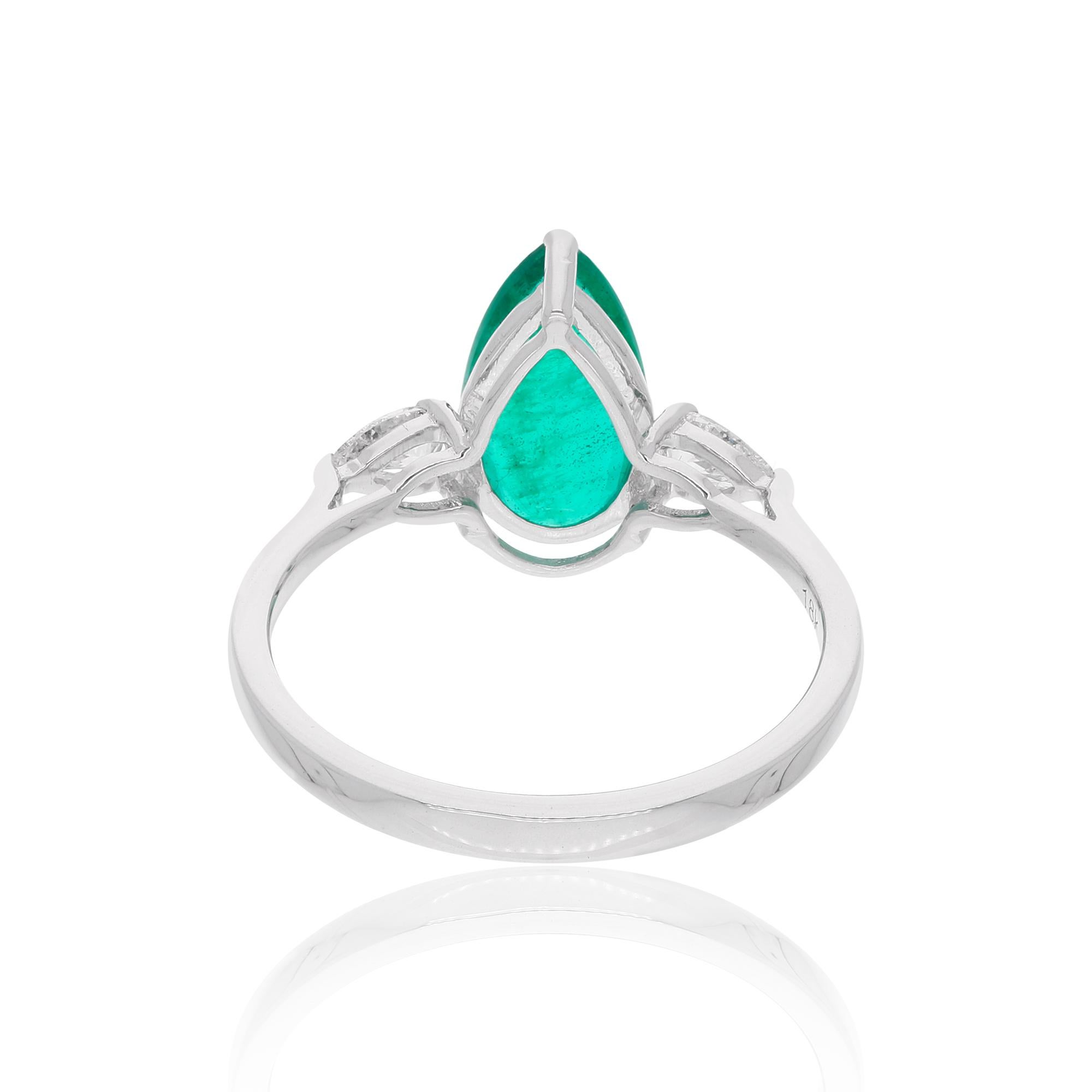 Modern Real Pear Zambian Emerald Gemstone Ring Diamond 18 Karat White Gold Fine Jewelry For Sale