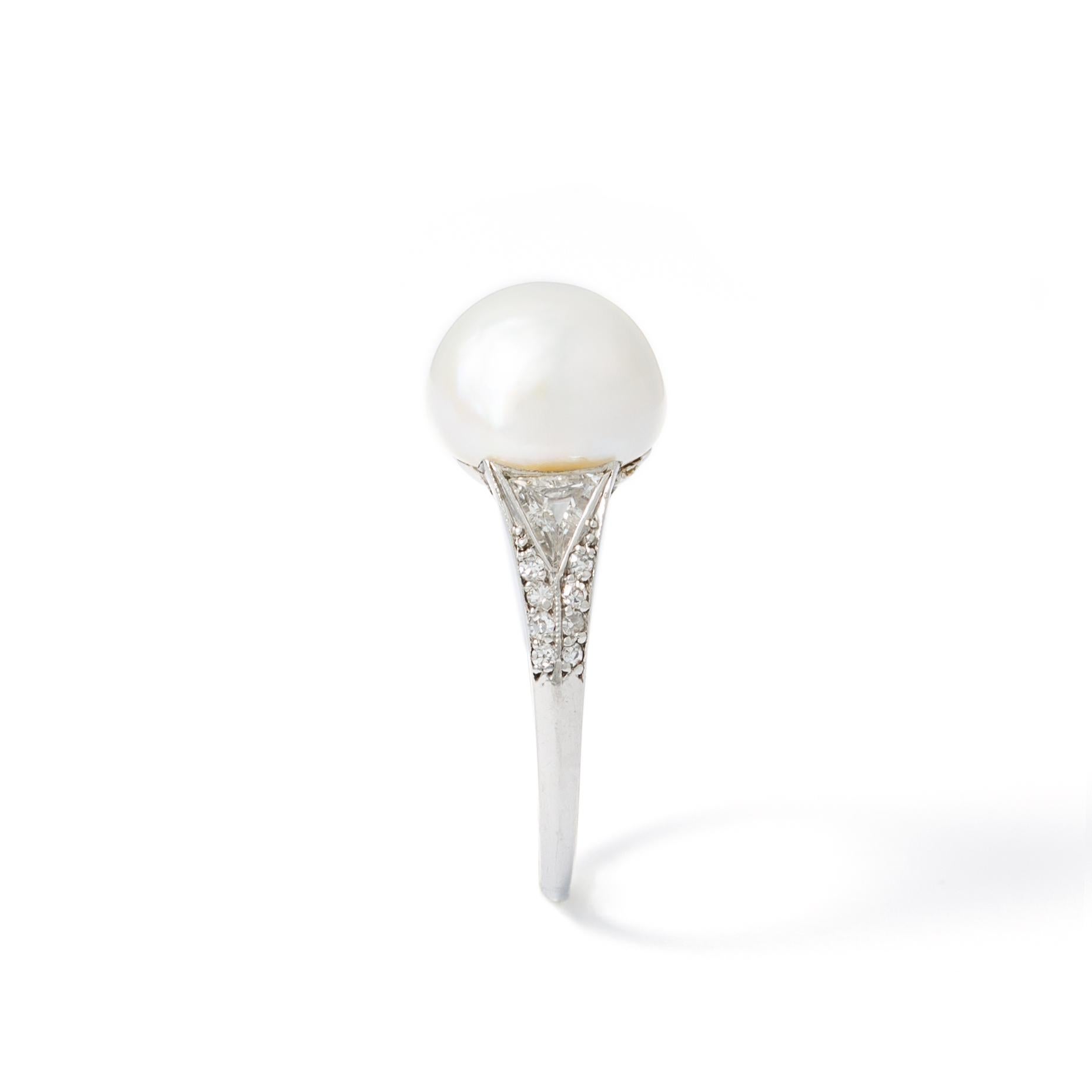 Contemporary Real Pearl Diamond Ring For Sale