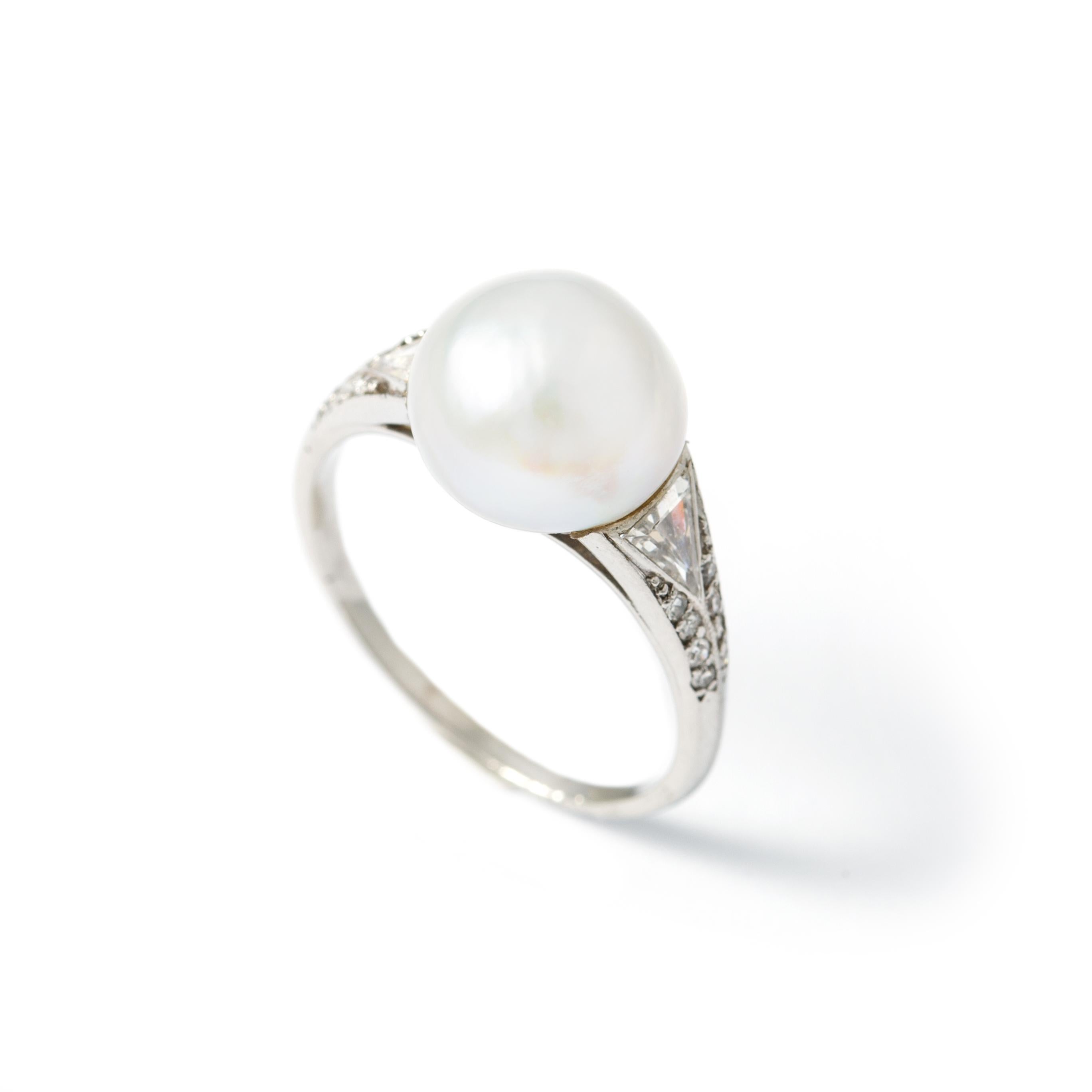 Round Cut Real Pearl Diamond Ring For Sale