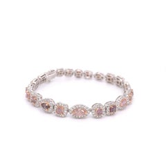 Diamanti rosa autentici - Bracciale con diamanti naturali rosa-viola "Fancy" da 7,65 ct, oro 18 carati