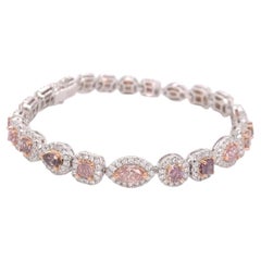 Diamanti rosa autentici - Bracciale con diamanti naturali rosa-viola "Fancy" da 7,65 ct, oro 18 carati