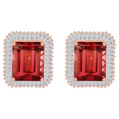 Boucles d'oreilles Tourmaline rose véritable Boucles d'oreilles Diamant SI/H Bijoux en or rose 18 carats