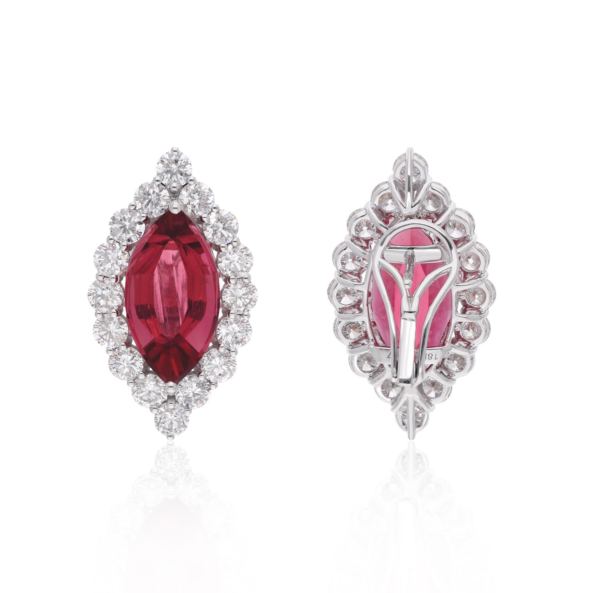 Moderne Boucles d'oreilles en or blanc 14 carats avec tourmaline rose véritable et diamants en vente