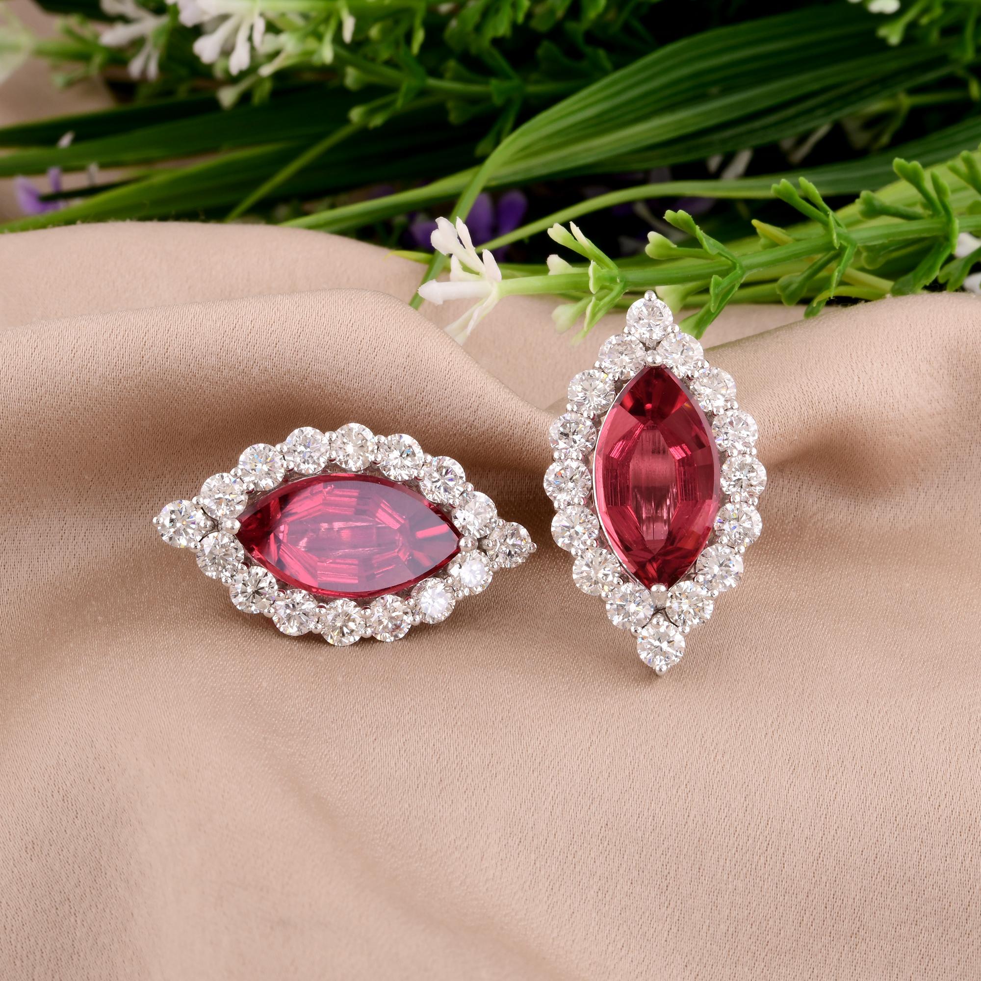 Women's Real Pink Tourmaline Gemstone Earrings Diamond 14 Karat White Gold Fine Jewelry For Sale