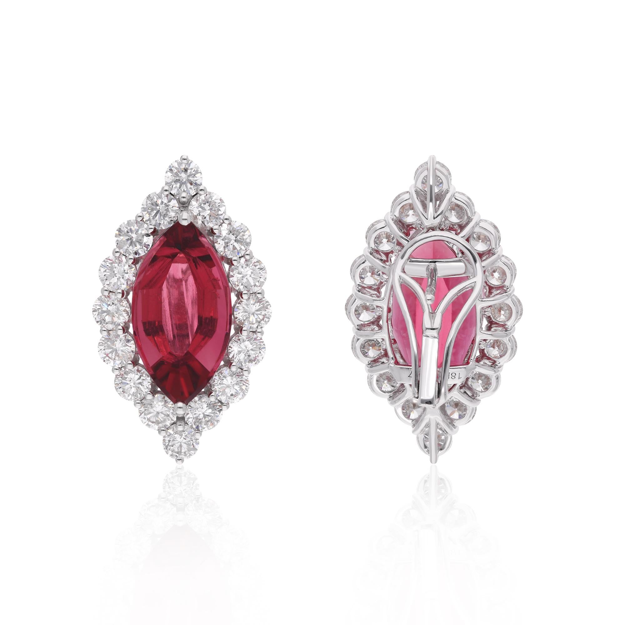 Moderno Orecchini con gemma di vera tormalina rosa Diamante Oro bianco 18 carati Gioielli di pregio in vendita