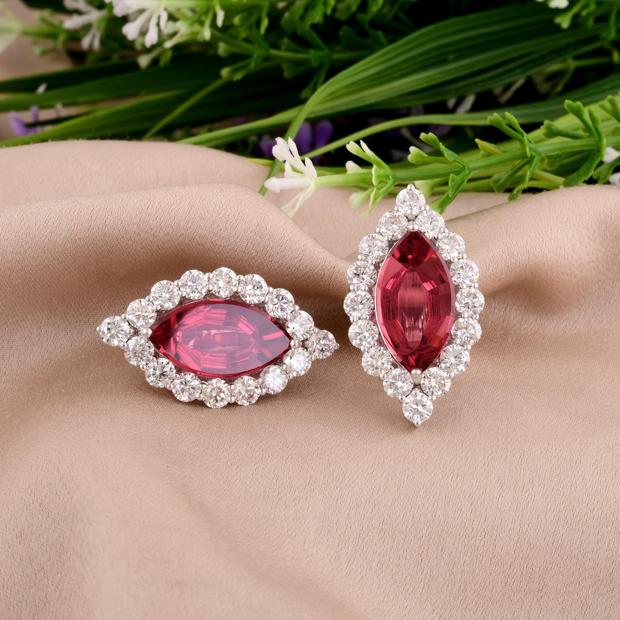 Orecchini con gemma di vera tormalina rosa Diamante Oro bianco 18 carati Gioielli di pregio In condizioni Nuovo in vendita a Diera, Dubai