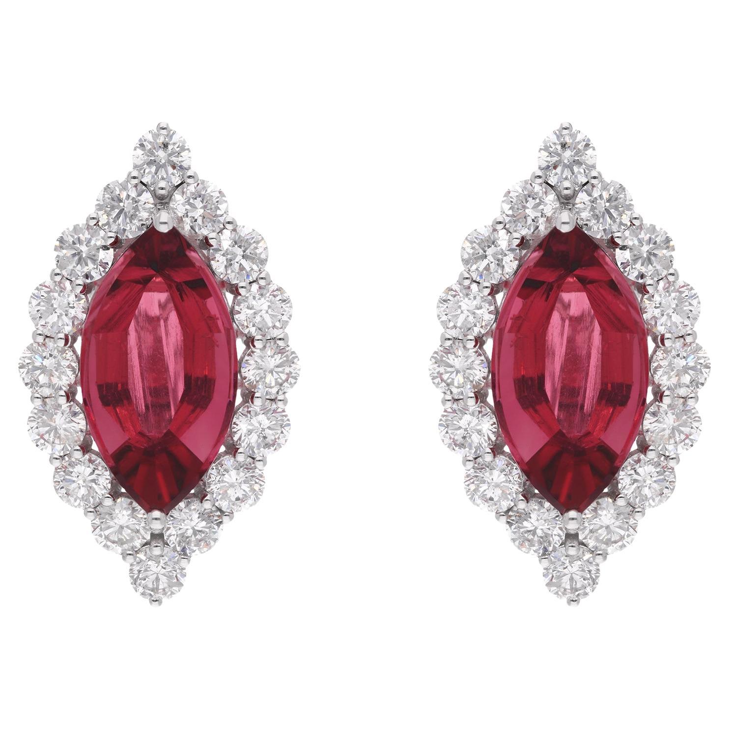 Echte Pink Turmalin Edelstein-Ohrringe Diamant 18 Karat Weißgold Feiner Schmuck im Angebot