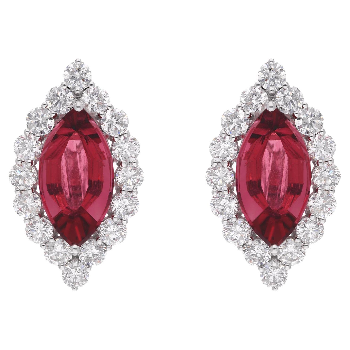 Echte Pink Turmalin Edelstein-Ohrringe Diamant 18 Karat Weißgold Feiner Schmuck