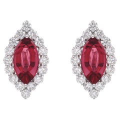 Pendientes de Gema Turmalina Rosa Real Diamante Oro Blanco 18 Kilates Joyería Fina