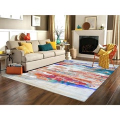 Real Pure Silk Colorful Abstract Design Hand Knotted Oriental Rug 9'0" x 12'3"