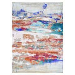 Tapis oriental noué à la main en pure soie colorée, 9'0" x 12'3"