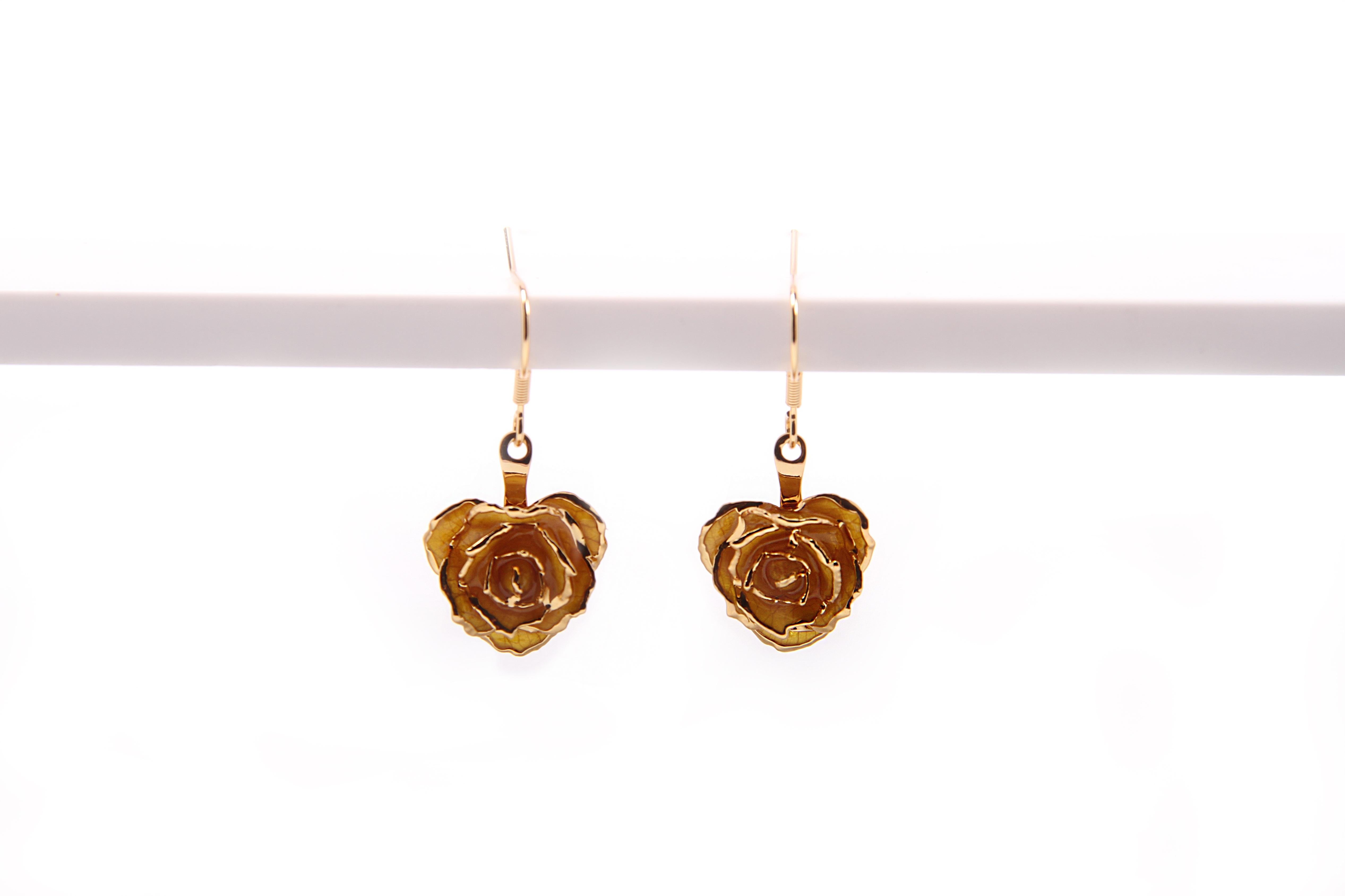 Real Rose Dipped in 24k Gold Eternal Earrings | Goldenrod Gift In New Condition For Sale In Belmont, MA