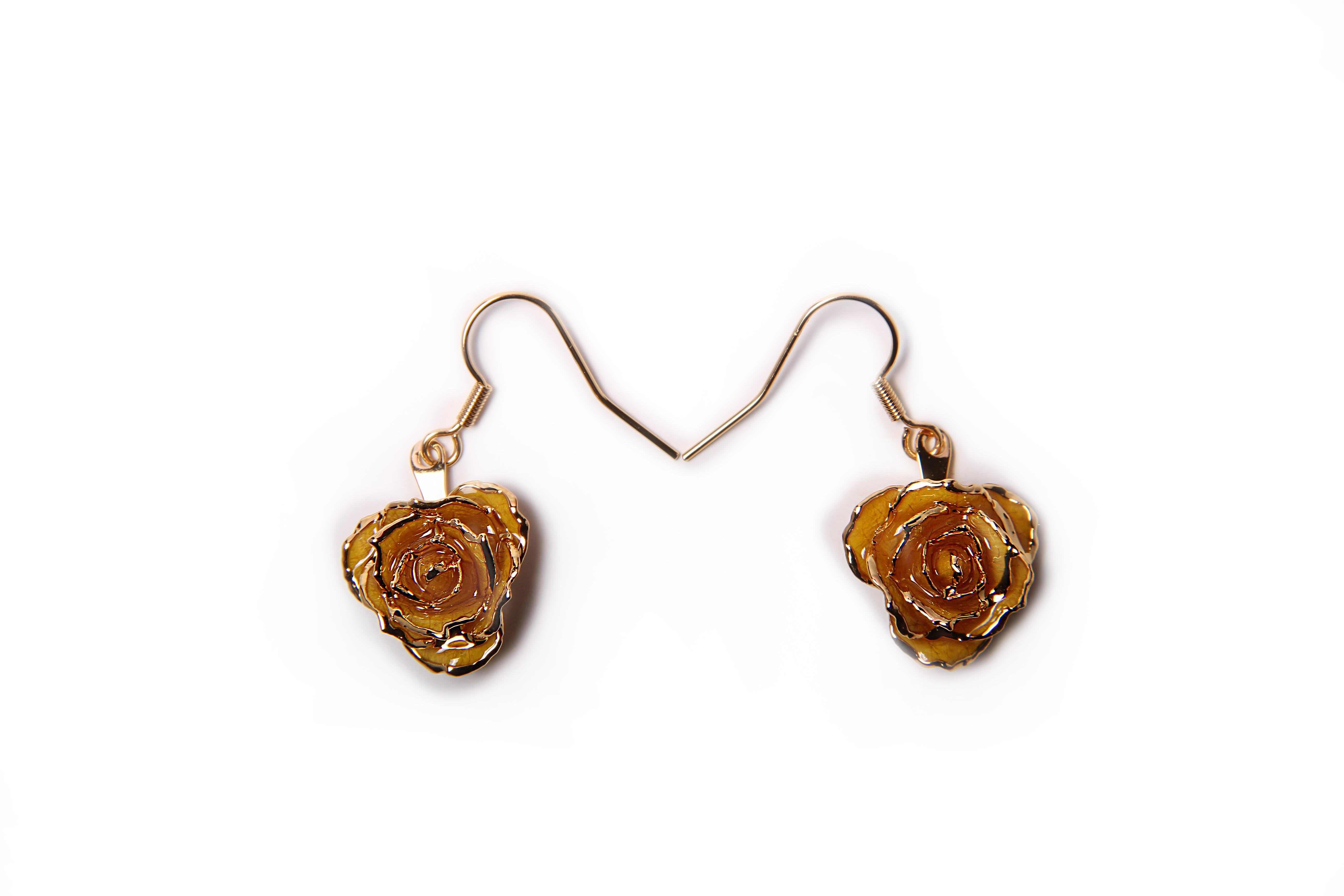 Boucles d'oreilles éternelles en or 24k et rose véritable  Cadeau de la verge d'or en vente 2