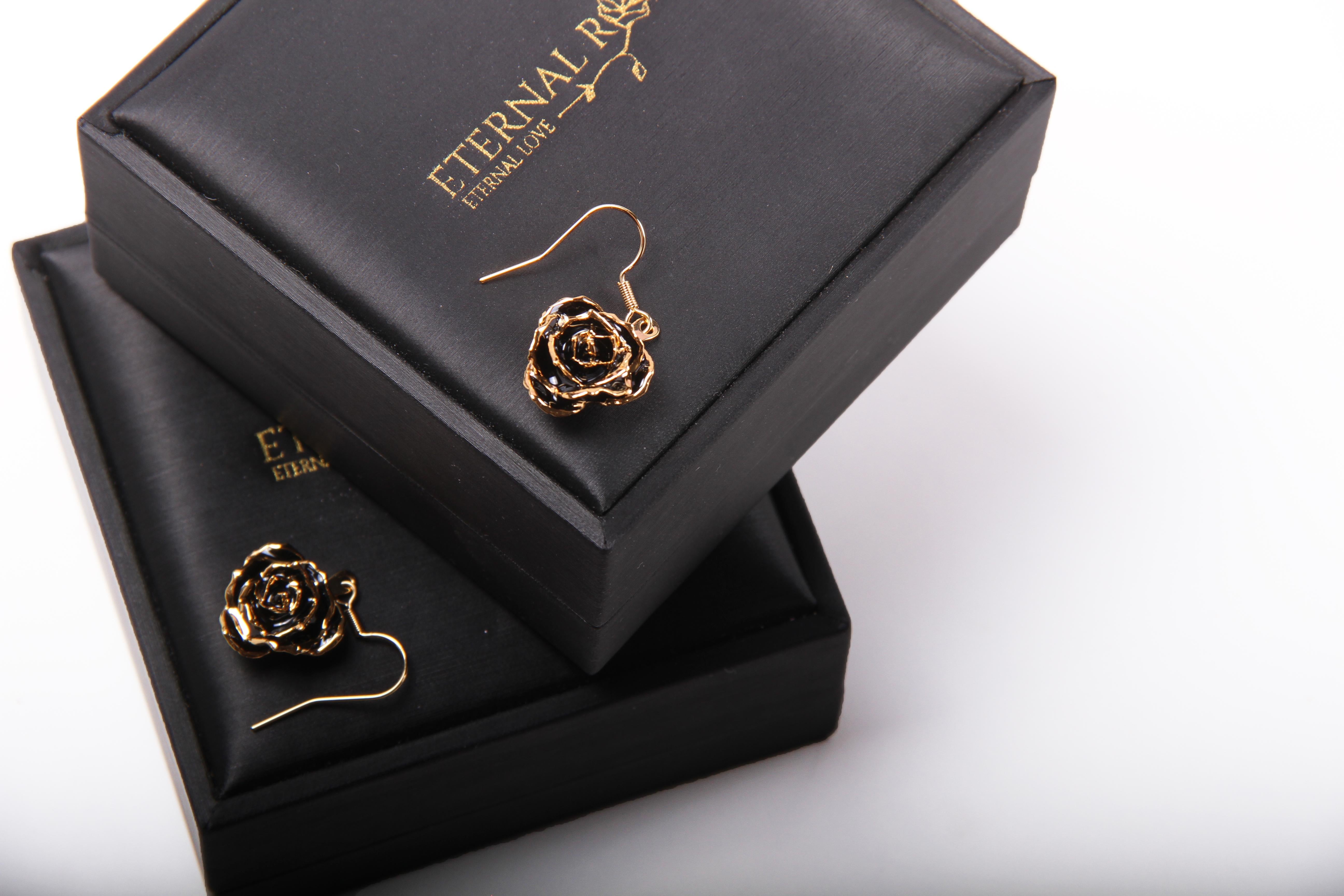 Real Rose Dipped in 24k Gold Eternal Earrings | Midnight Promise For Sale 2