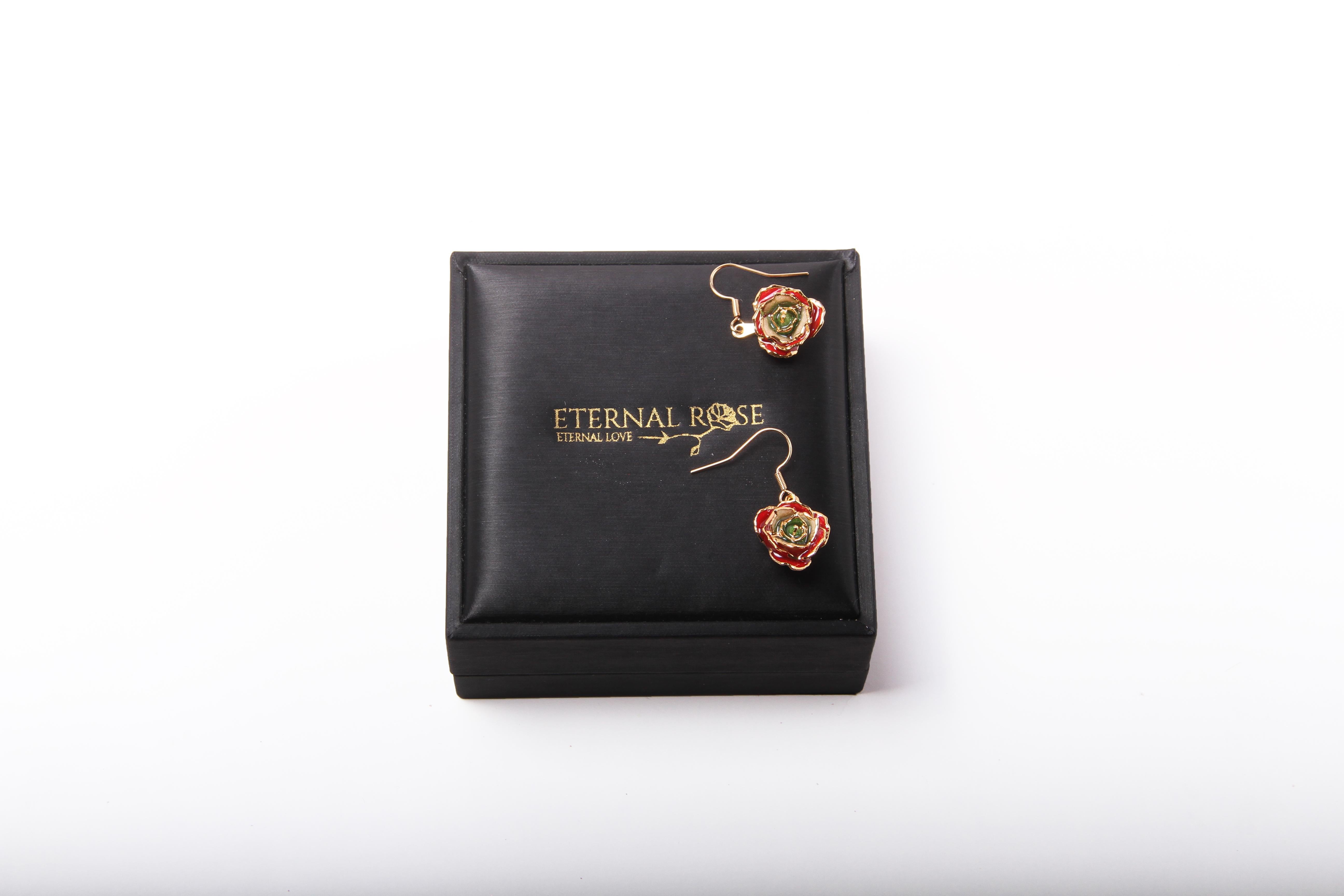 Real Rose Dipped in 24k Gold Eternal Earrings | Revolutionary Rose of Lebanon In New Condition For Sale In Belmont, MA