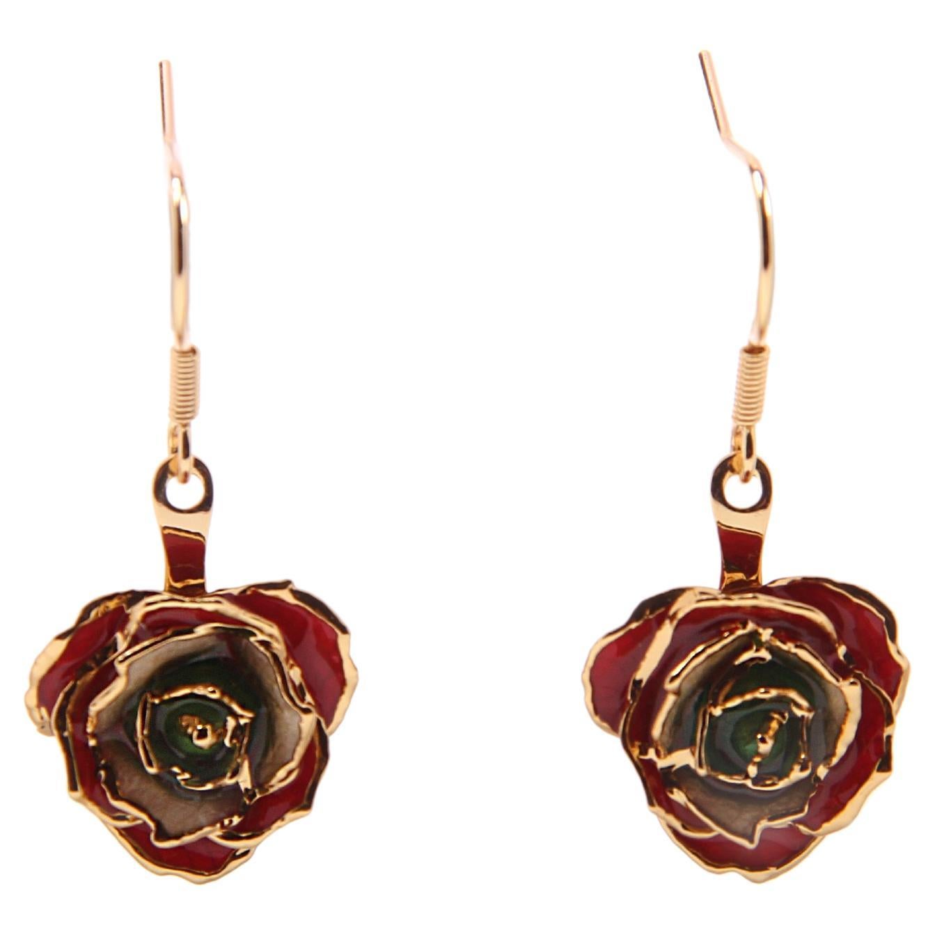 Real Rose Dipped in 24k Gold Eternal Earrings | Revolutionary Rose of Lebanon For Sale