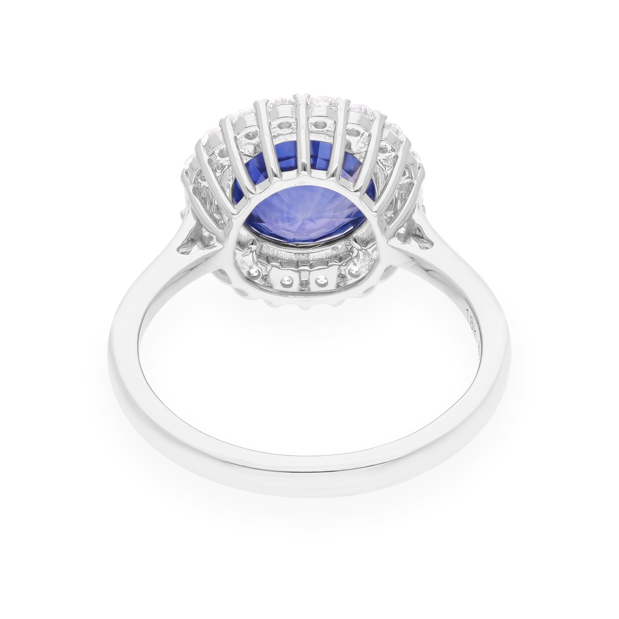 Anillo con zafiro azul redondo auténtico SI/H diamante Joyas de oro blanco de 18 quilates en Nuevo estado para la venta en Diera, Dubai